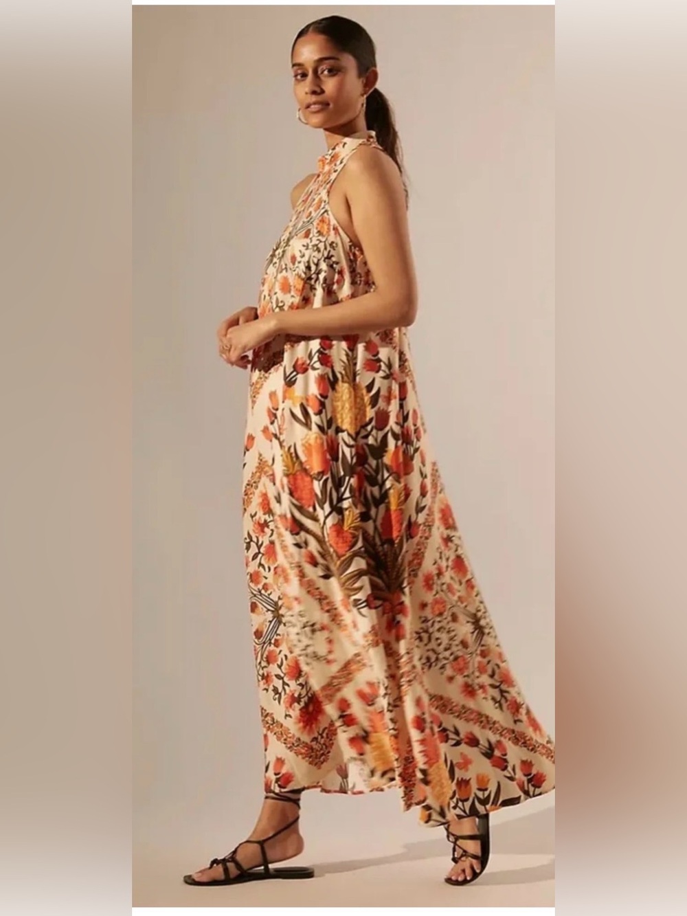 FARM RIO x Anthropologie White Floral Folkloric Halter Maxi Dress Size:Large - Picture 2 of 11